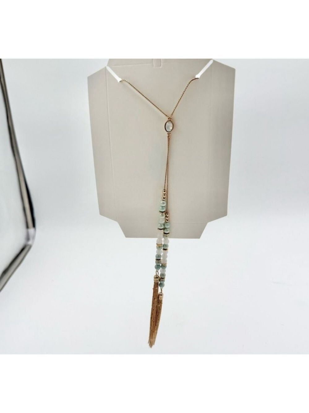 Romolo Mint Beaded Tassel Necklace - Picture 2 of 11
